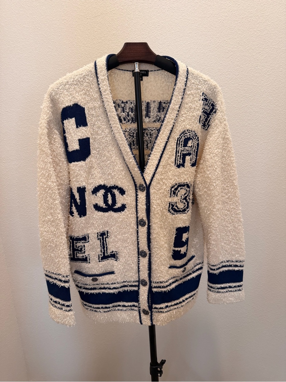Chanel Pre SS19 Boucle Varsity Oversized Cardigan, Size 36